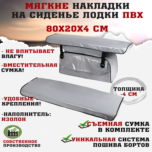 фото Мягкие накладки на сиденья (банки) лодки пвх (2шт.) gaoksa 80х20х4 см, серый комплект с сумкой пвх