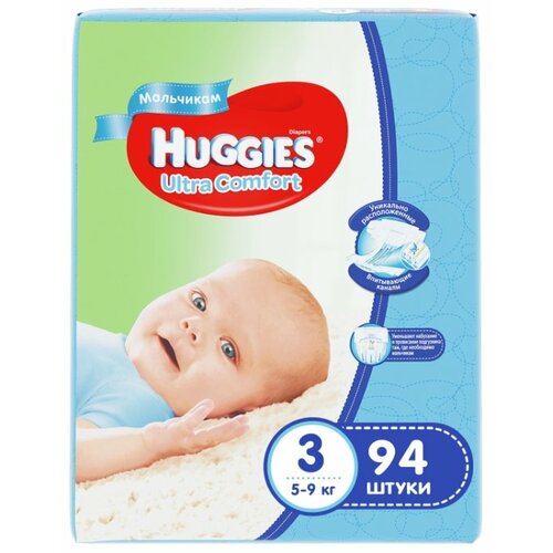 фото Huggies подгузники Ultra Comfort для мальчиков 3 (5-9 кг) 94 шт.