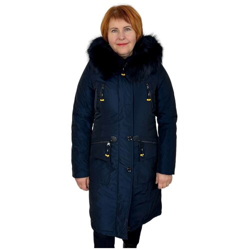фото  куртка зимняя, силуэт прямой, стеганая, ветрозащитная, утепленная, размер 44, синий hannan