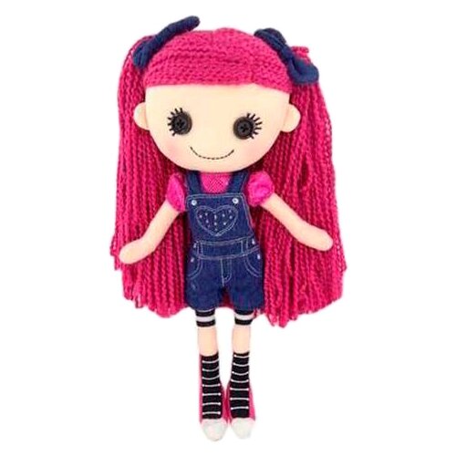 фото Мягкая игрушка abtoys кукла джинсовая с малиновыми волосами в комбинезоне 25 см