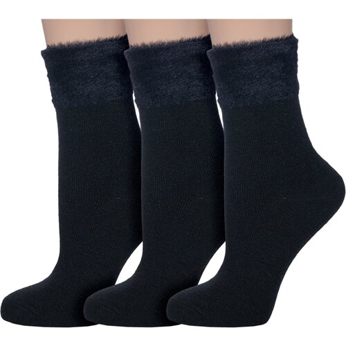 фото Комплект из 3 пар женских носков "пуховые" hobby line черные, размер 36-40
