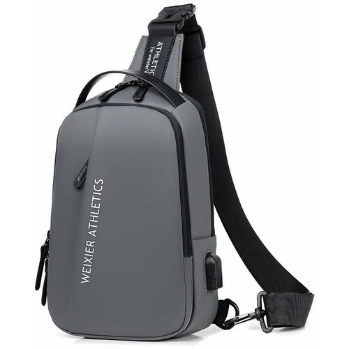 фото Рюкзак слинг , внутренний карман, регулируемый ремень, серый grodwell