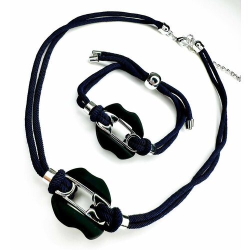 фото Комплект бижутерии: колье, браслет, размер колье/цепочки 40 см., синий, серебряный acfox
