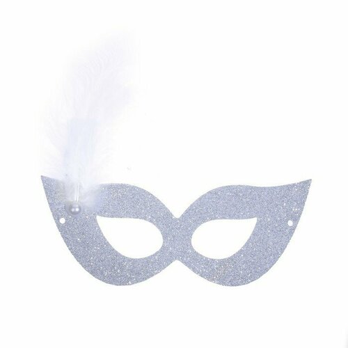 фото Карнавальная маска с пером, цвет серебро (комплект из 10 шт) нет бренда
