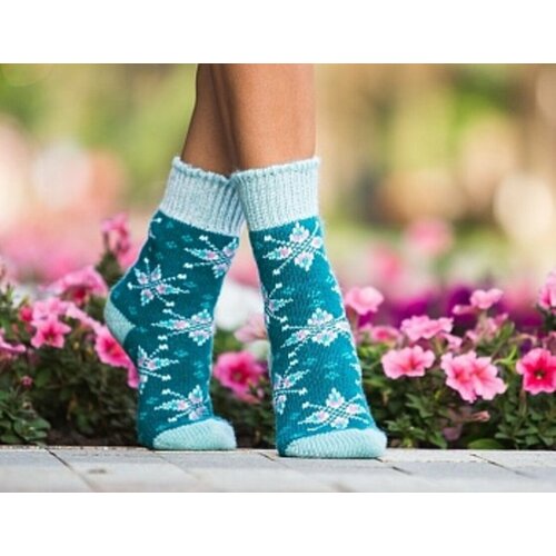 фото Носки бабушкины носки, размер 38-40, бирюзовый, зеленый, голубой, белый