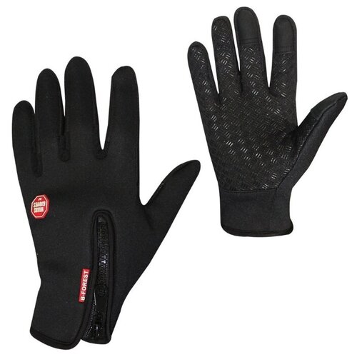 фото Непродуваемые флисово-неопреновые зимние перчатки для велосипеда для сенсорных экранов (черные), moscowcycling mc-glove-01-l