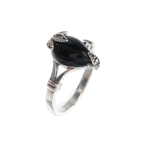 фото Марказит кольцо с марказитами и ониксами из серебра hr1420, размер 18