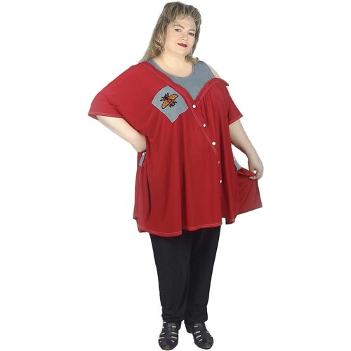 фото Пончо летнее, текстиль, удлиненное, размер 68, красный без бренда