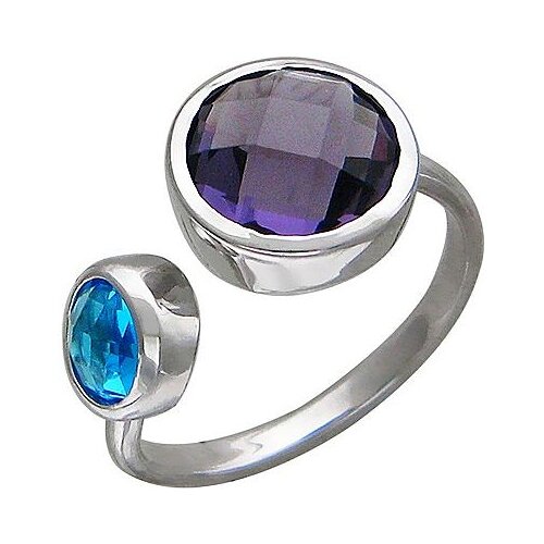 фото Эстет кольцо безразмерное с сапфировыми стеклом из серебра 01к258033, размер 18