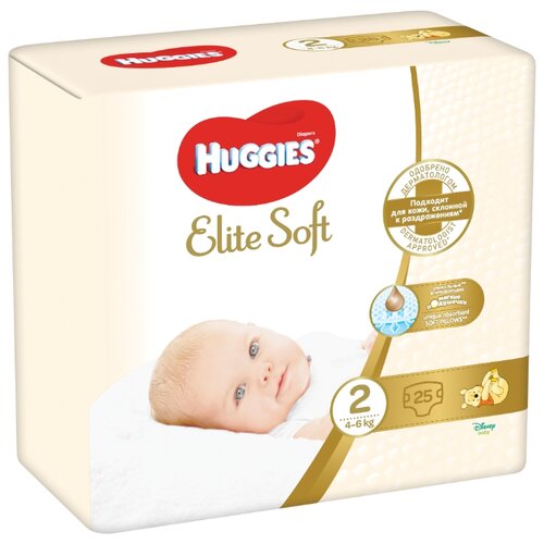 фото Huggies подгузники Elite Soft 2 (4-6 кг) 25 шт.