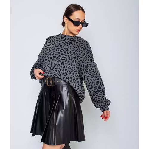 фото Свитшот женский оверсайз свитшот с леопардовым принтом джемпер женский кофта свитшот классический кофта женская худи женский худи, серый, 44-52 dommod