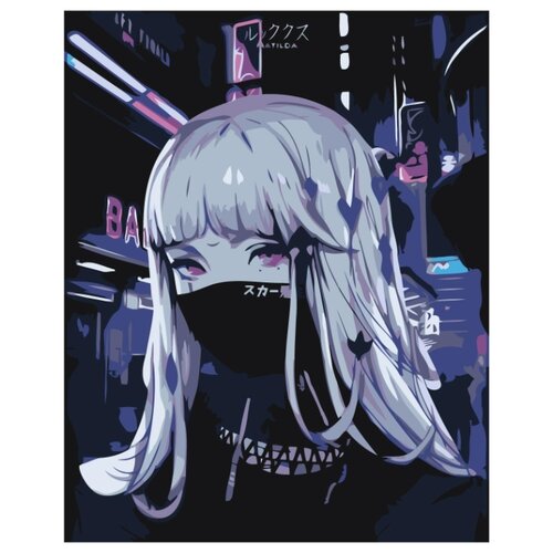 фото Девушка аниме в черной повязке раскраска картина по номерам на холсте живопись по номерам