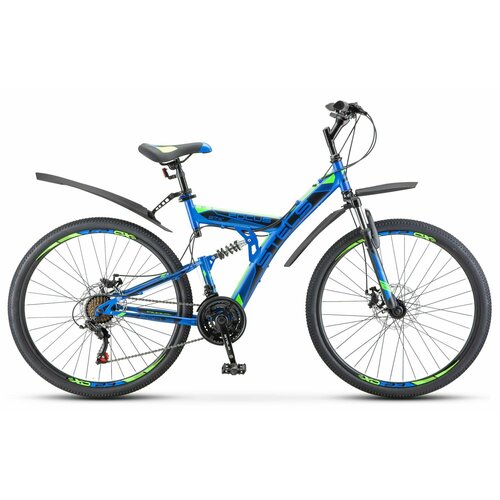 фото Велосипед stels двухподвесный focus md 27.5" 21-sp v010 19" синий/неоновый_зелёный цвет