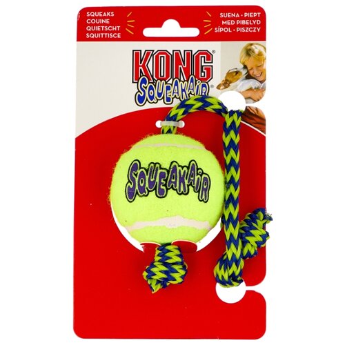 фото Мячик для собак kong air теннисный средний с канатом (ast21) желтый