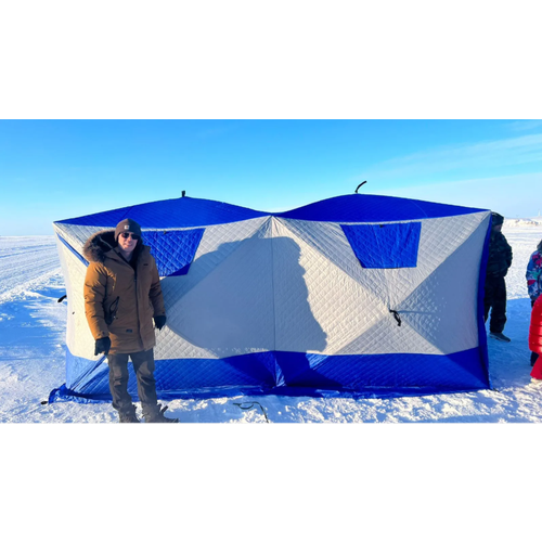 фото Зимняя палатка куб 2023-6 местная 3 слойная, автоматическая установка, для зимней рыбалки, мобильная походная баня mircamping