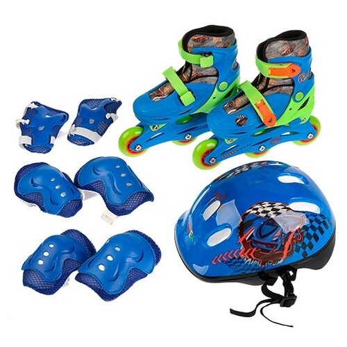 фото Роликовые коньки next с защитой и шлемом, раздвижные, синие, р-р 27-30, в рюкзаке, pset27-30-at3