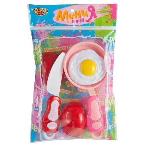 фото Набор продуктов с посудой yako мини мания m6026 розовый/красный