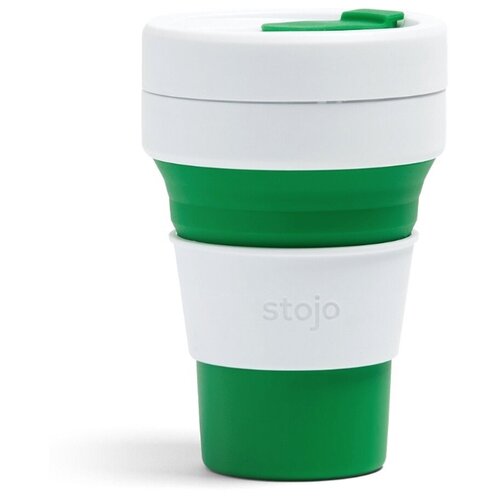 фото Многоразовый складной стакан stojo с крышкой для кофе с собой из пищевого силикона / стакан для кофе / кружка для кофе 355 мл, цвет green