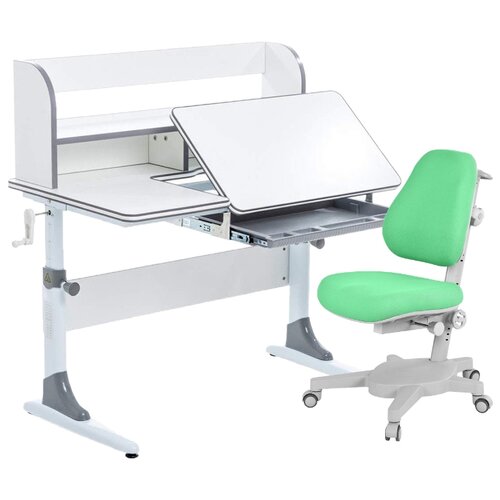 фото Комплект anatomica smart-30 + armata: парта растущая, кресло, органайзер, полка белый/серый с зеленым креслом