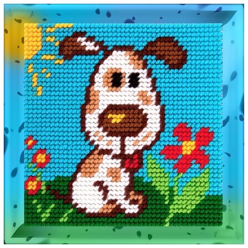 фото Набор для вышивания пряжей "bambini. щенок на лужайке", 15х15 см, арт. x2004 brvsk