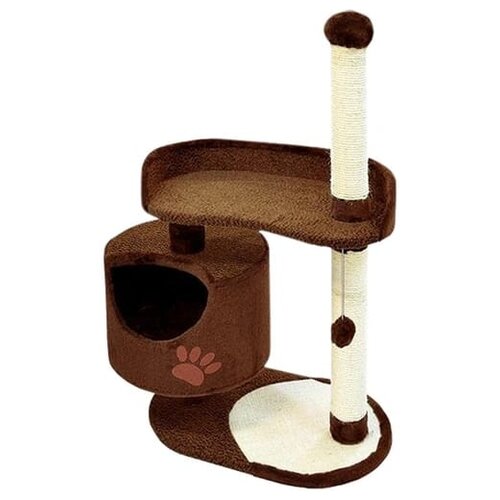 фото Комплекс для кошки, с круглым домом, большой лежанкой и подушкой, велюр- мех, коричневый, зооник (820х430х1210)