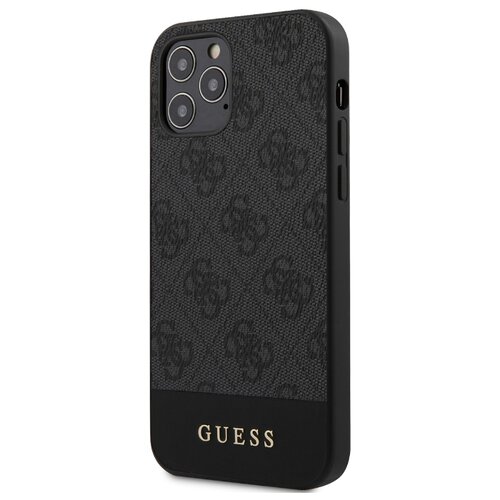 фото Чехол guess для iphone 12/12 pro (6.1) pu 4g stripe metal logo hard grey