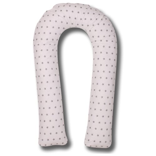 фото Подушка body pillow для беременных u холлофайбер, с наволочкой из хлопка белый в серых звездах