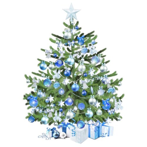 фото Штора с елкой bondibon самая компактная елка (вв2055), белый/голубой/зеленый