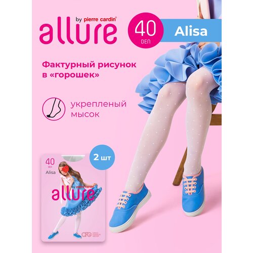 фото Колготки allure для девочек, фантазийные, 40 den, 2 шт., размер 140-146, белый
