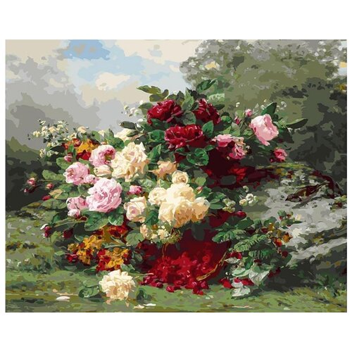 фото Картина по номерам "розы и ягодная корзина", 40x50 см белоснежка
