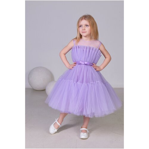 фото Платье-пачка светланка, хлопок, нарядное, однотонное, размер 30 (110-116), фиолетовый