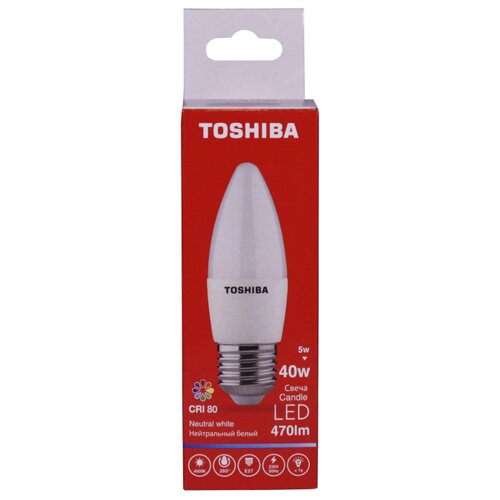 фото Лампа светодиодная toshiba candle c35 40w 4000k cri 80 nd e27 (5w 470 lm260°)