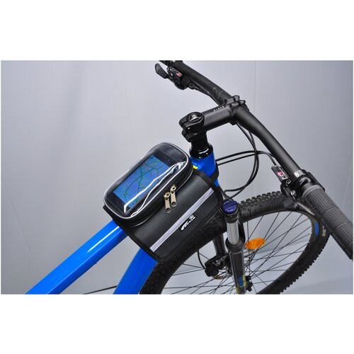фото Сумка на раму велосипеда с чехлом для телефона 18*10 см, с боковыми свисающими отсеками, с тачскрином, велосумка, course, 15*15*11 см, графит