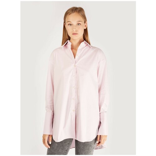 фото Рубашка patrizia pepe, повседневный стиль, прямой силуэт, длинный рукав, манжеты, однотонная, размер 40, розовый