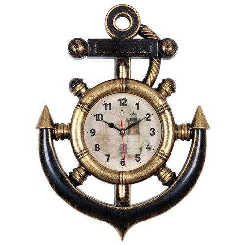фото Часы настенные круг d=45 см, корпус в форме якоря черный с золотом "маяк",3827-002 рубин