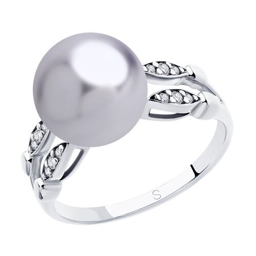 фото Sokolov кольцо из серебра с сиреневым жемчугом и фианитами 94012918, размер 18.5