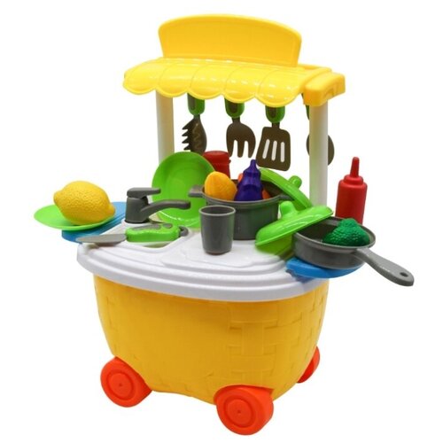 фото Кухня детская игровая, в тележке, 29 предметов: раковина, плита, духовка, посуда, игрушечная еда, 25х20х16 см. компания друзей