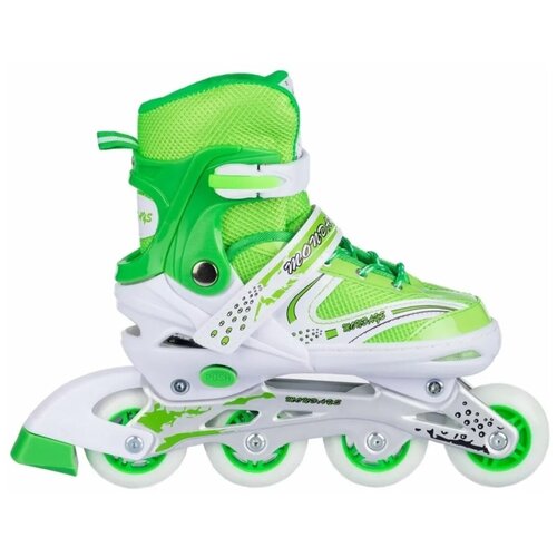 фото Ролики (роликовые коньки) детские раздвижные: 8101, размер s (28-31), колеса светящиеся, цвет зеленый toy