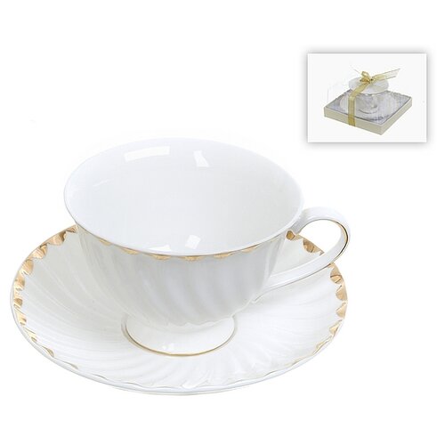 фото Чайный набор 2 предмета "золотая волна", 200 мл (золотая обводка) best home porcelain