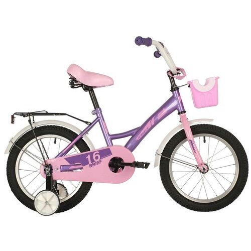 фото Велосипед foxx brief 16" (2021) (велосипед foxx 16" brief фиолет., сталь, тормоз нож, крылья, багажник, перед.корзина, полная защ.цеп)