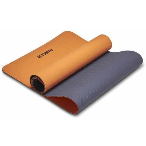 фото Коврик для йоги и фитнеса atemi, aym13с, tpe, 173х61х0,4 см, серо-оранжевый