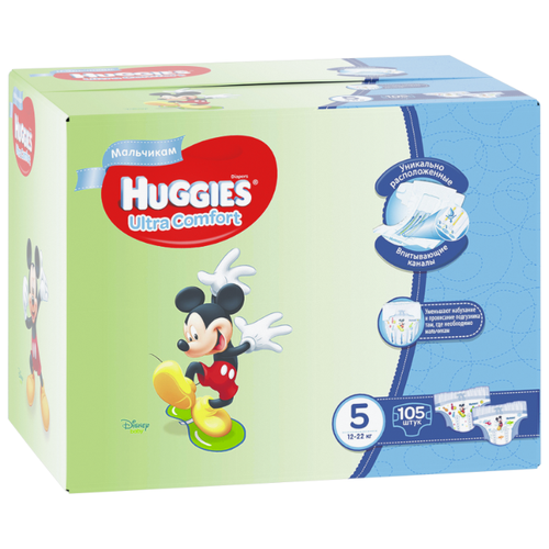 фото Huggies подгузники Ultra Comfort для мальчиков 5 (12-22 кг) 105 шт.