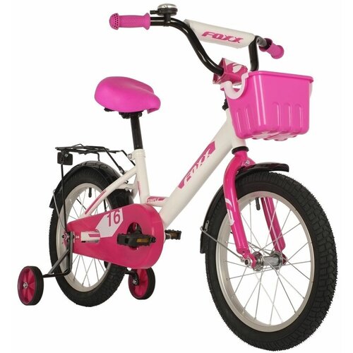 фото Велосипед foxx 16" simple розовый, сталь, тормоз нож, крылья, багажник, перед.корзина, полная защ.цепи