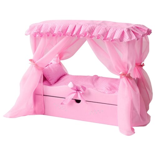 фото Paremo кровать с выдвижным ящиком для кукол с постельным бельем и балдахином (pfd120-60) розовый