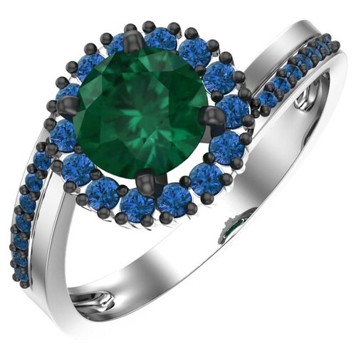 фото Pokrovsky серебряное кольцо с кварцем синтетическим изумрудным и синими фианитами 1100995-04045, размер 18.5