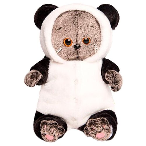 фото Мягкая игрушка basik&co кот басик baby в комбинезоне "панда" 20 см