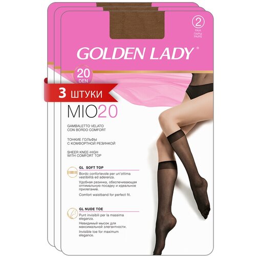 фото Гольфы женские golden lady mio 20 синтетические (упаковка 2 пары), набор 3 упаковки, размер 0, цвет daino