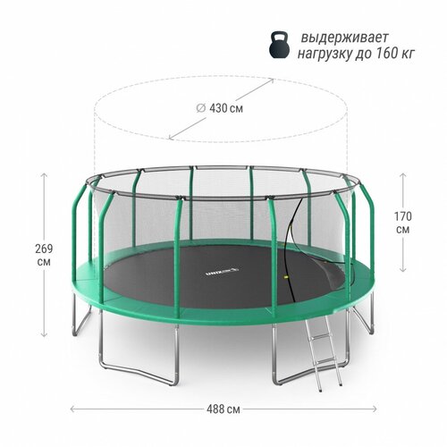 фото Батут unix line supreme basic 16 ft (green) с лестницей, 488 см