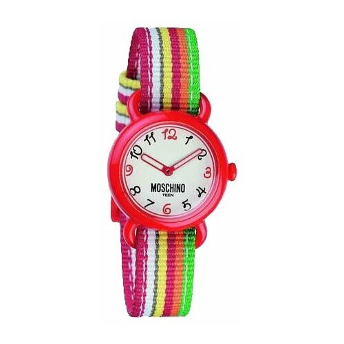 фото Наручные часы moschino, кварцевые, корпус пластик, ремешок текстиль, водонепроницаемые, красный, белый