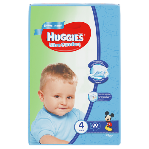 фото Huggies подгузники Ultra Comfort для мальчиков 4 (8-14 кг) 80 шт.